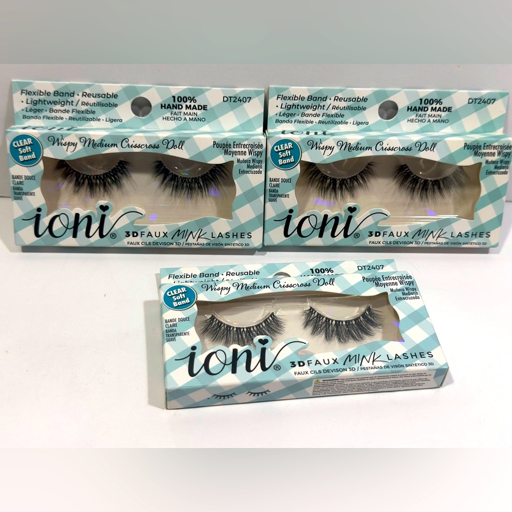 Ioni 3D Faux Mink Lashes in the "Wispy Medium Crisscross Doll - 3 Packs
